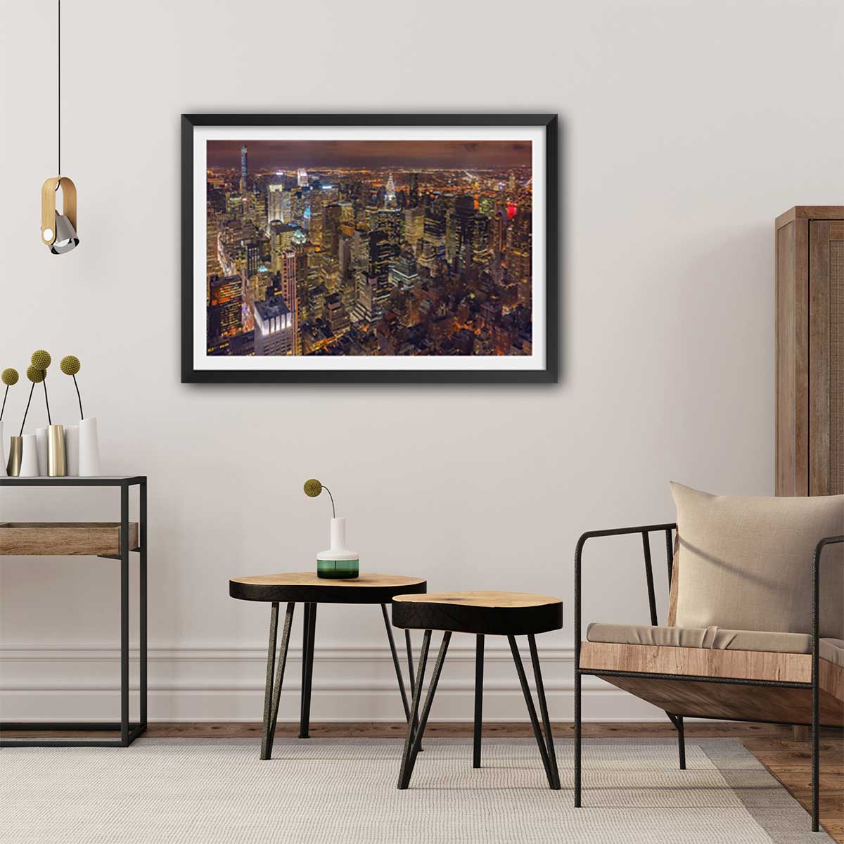 Affiche deco ""Night Life"" affiche + cadre en bois - noir, HEXOA