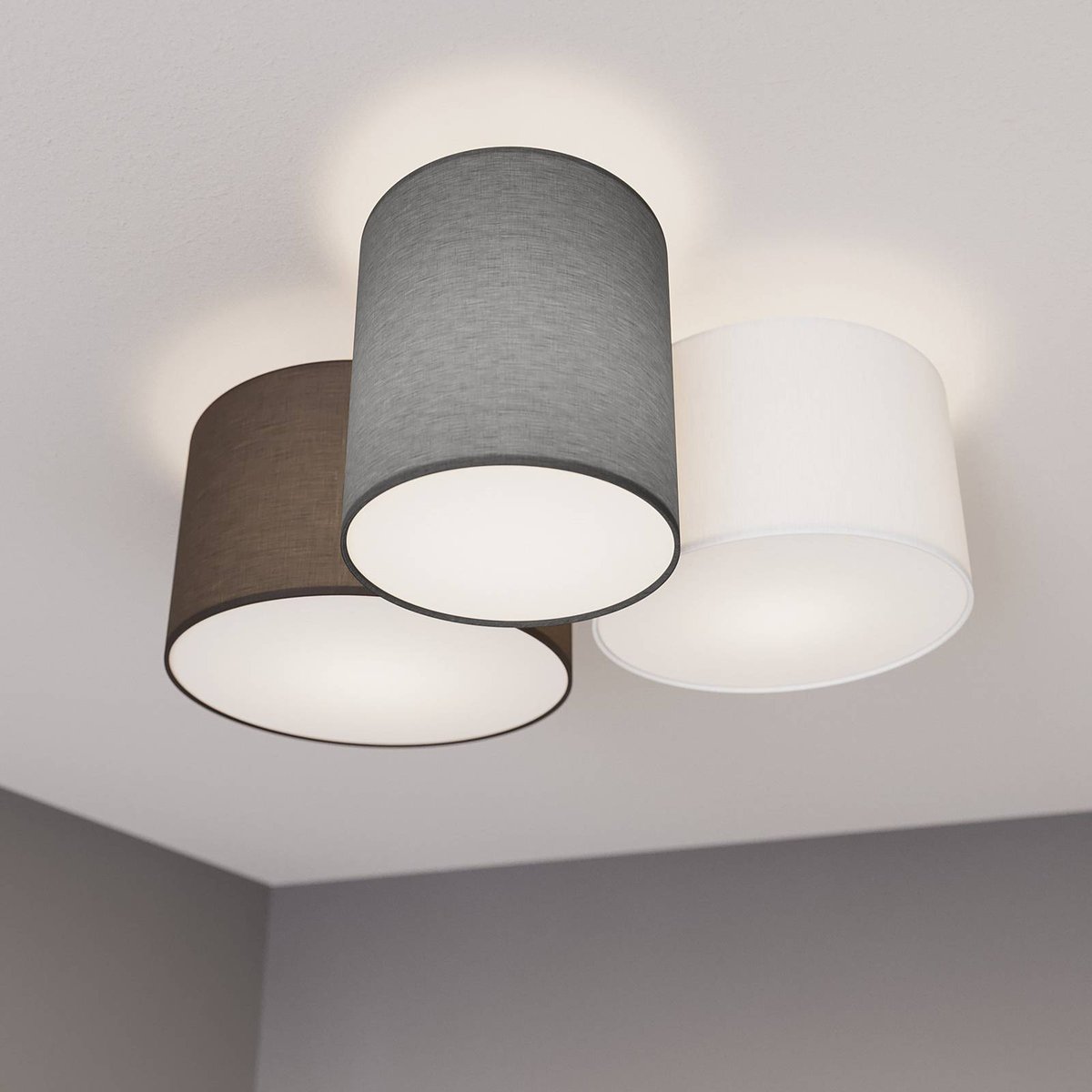 Plafonnier en textile moderne, Laurenz gris, blanc, marron, LINDBY