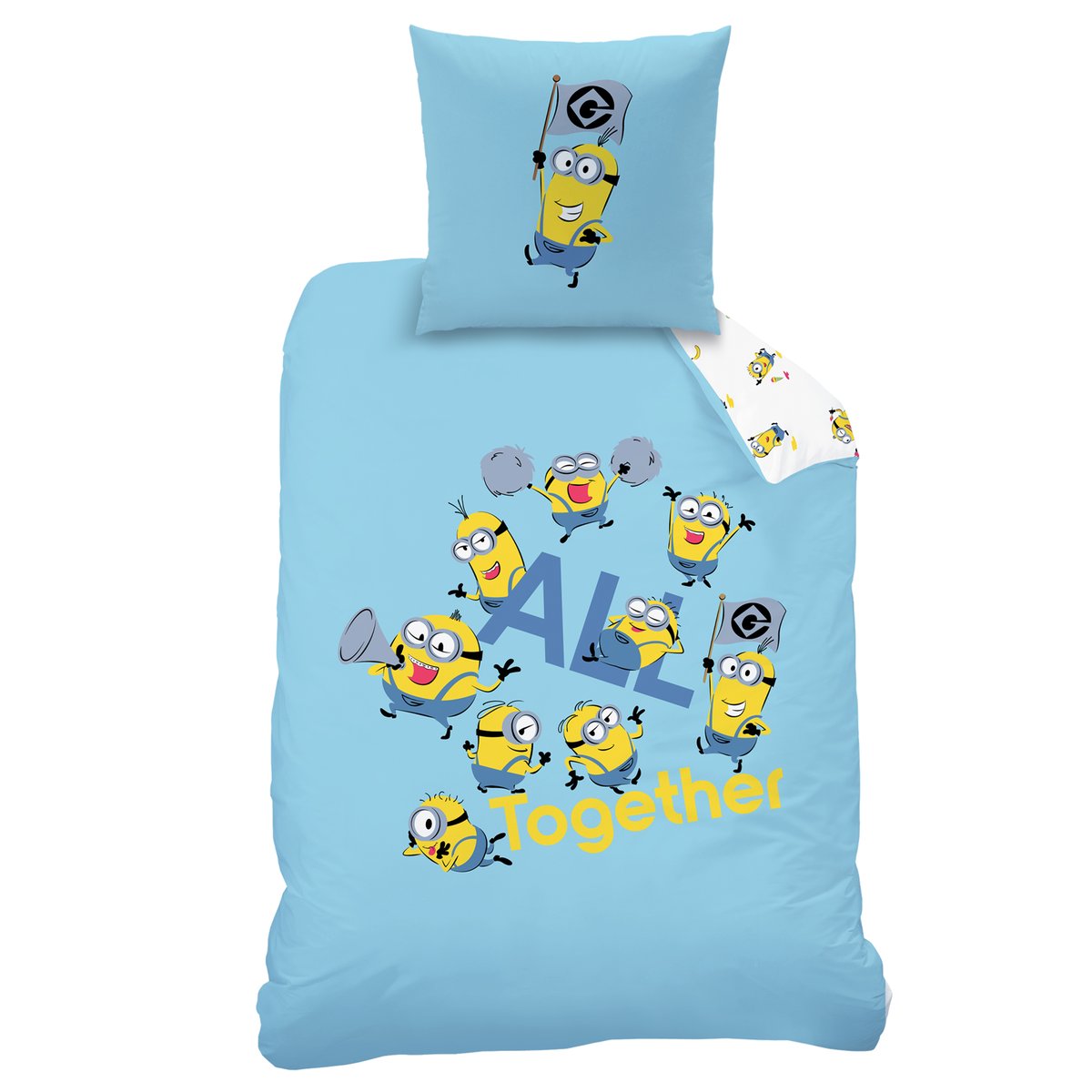 Parure de lit imprimée 100% coton, FÊTE bleu, LES MINIONS