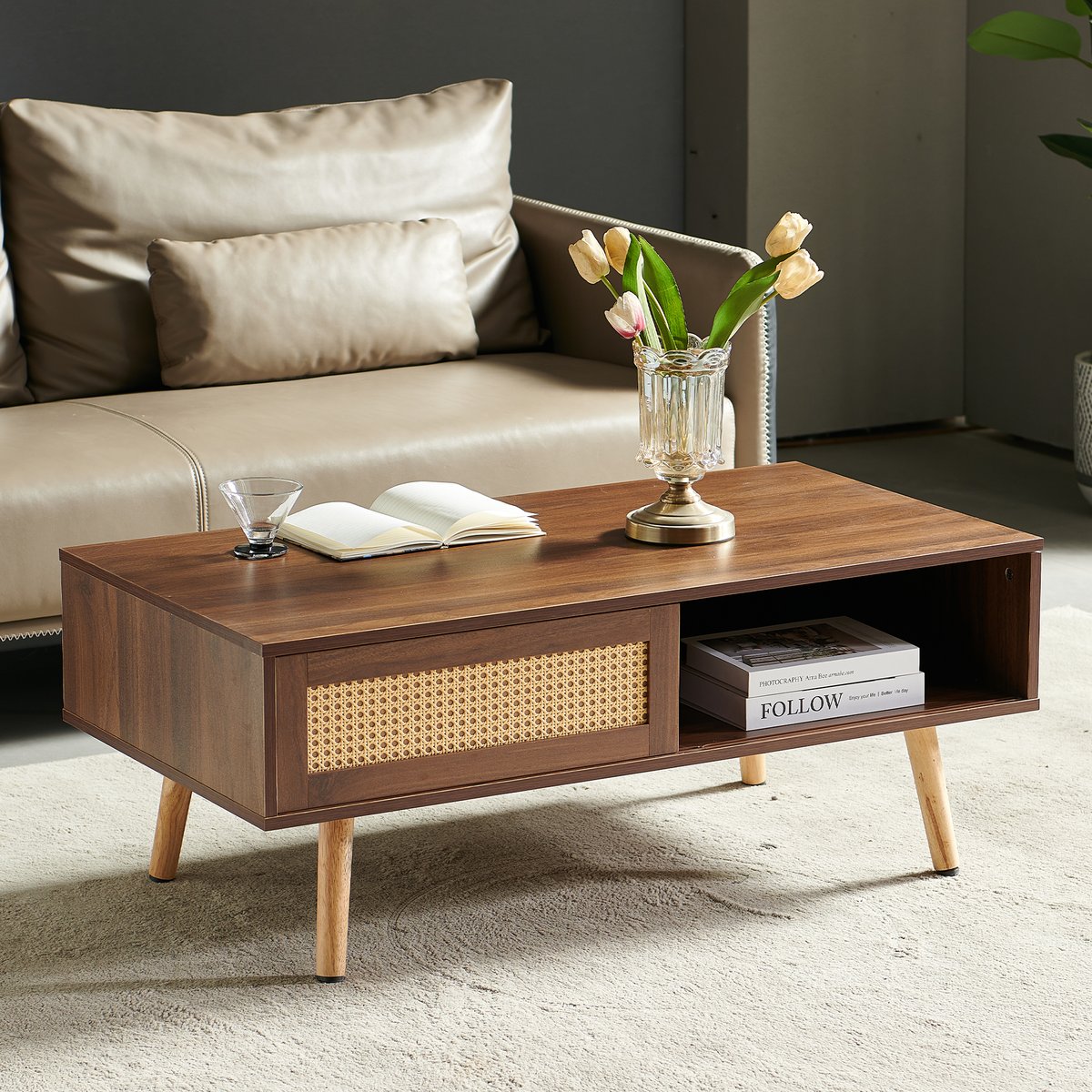 Table basse rectangulaire avec rangement, JORDIF walnut, MEUBLES COSY