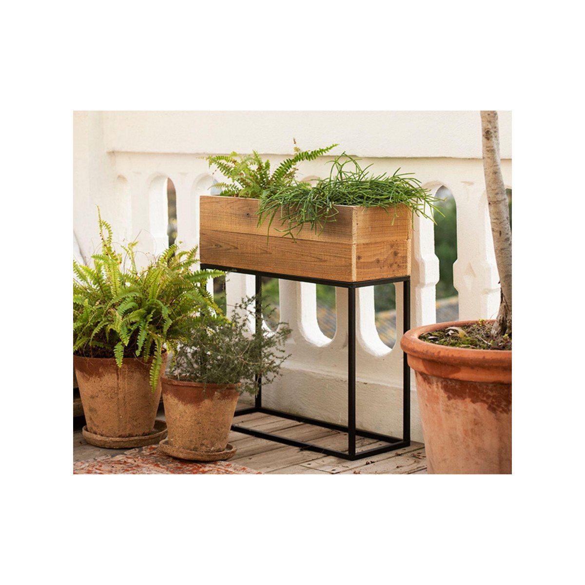 Jardinière sur Pied en Métal Noir et bois recyclé - 55x21x60.5cm bois, WADIGA