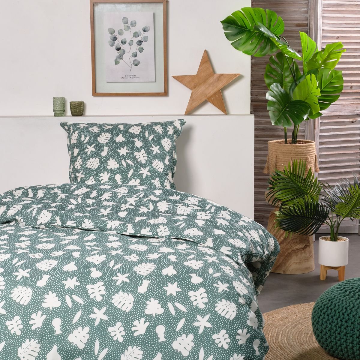 Parure de lit imprimé floral coton SUNSHINE AGATHE vert, TODAY