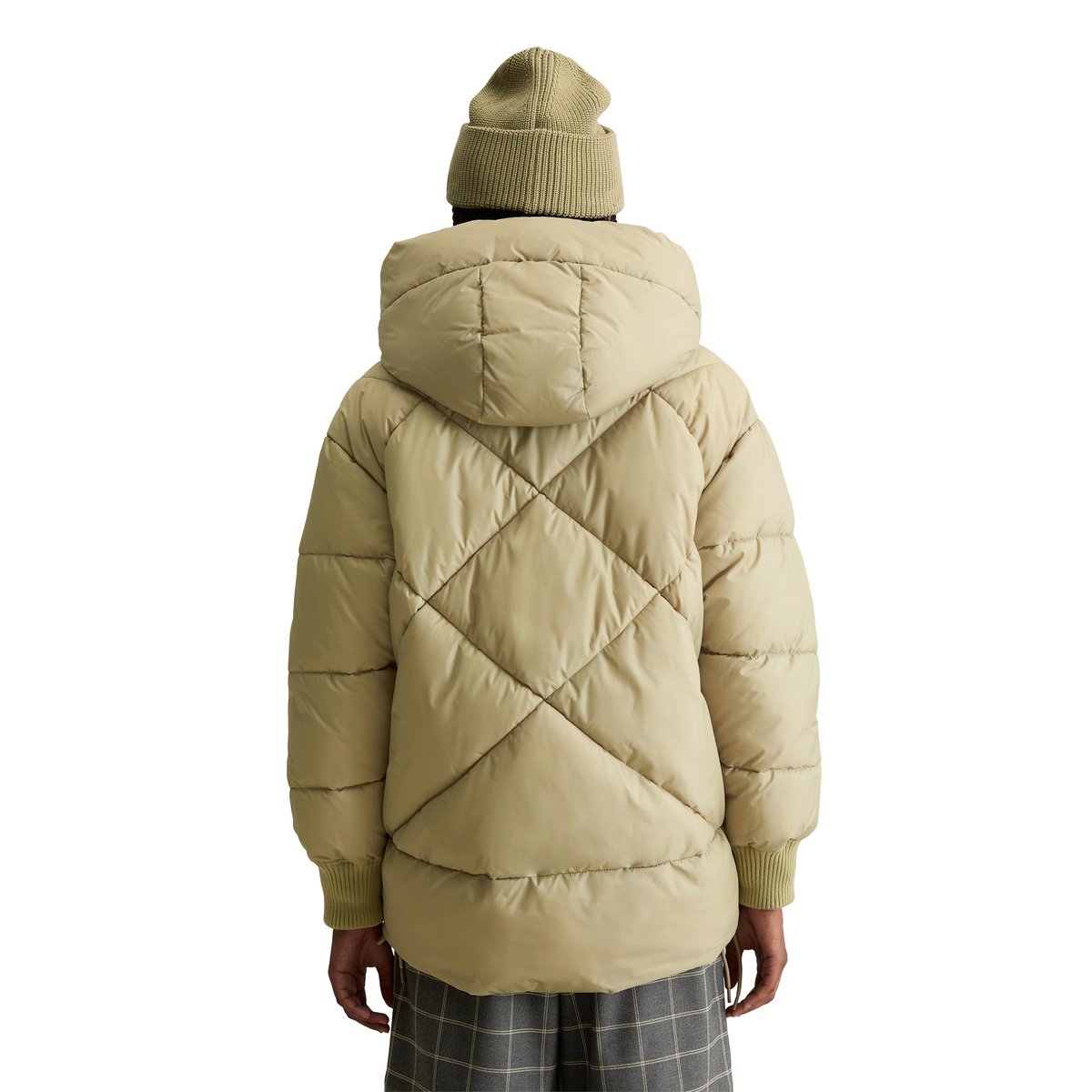 Veste matelassée longue à capuche relaxed en polyester recyclé vert, MARC O’POLO DENIM