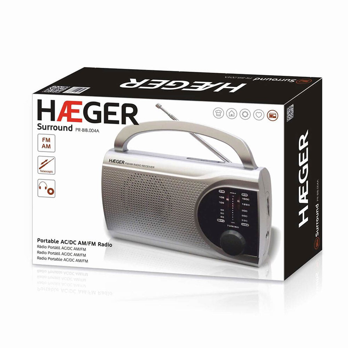 Rádio portátil Surround, HAEGER cinzento, HAEGER