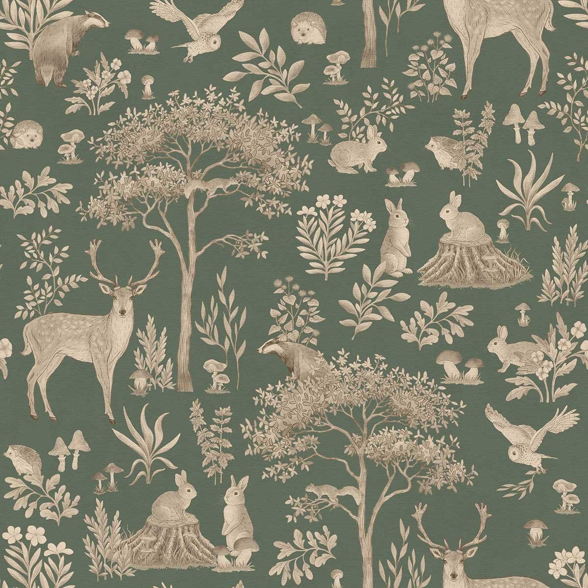 Papier peint enfant Brume des Bois vert, HEXOA