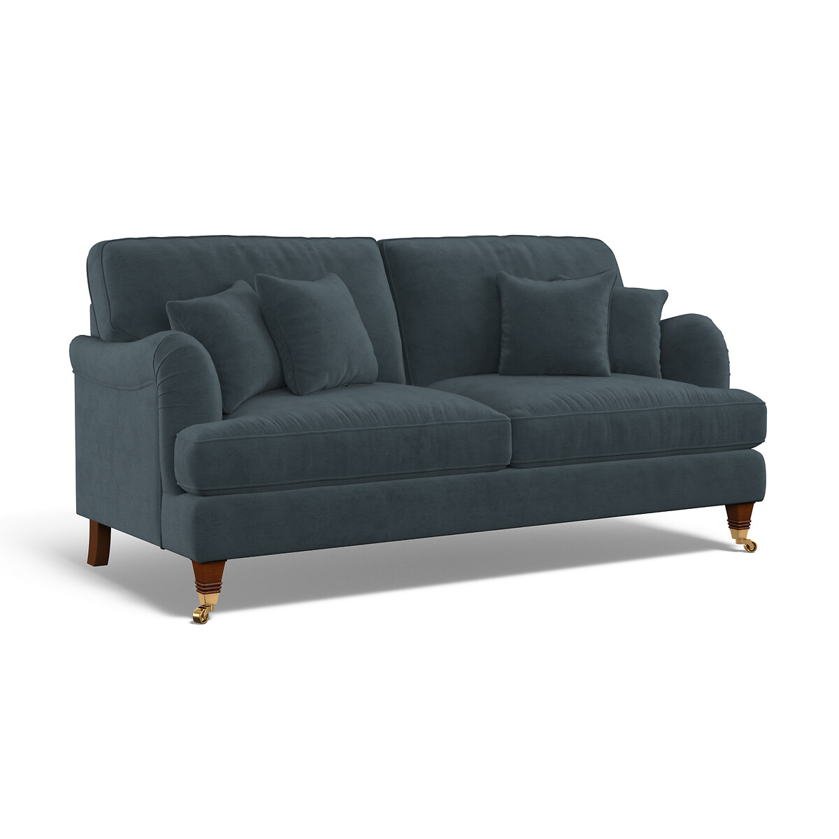 Emeline Textured Velvet 3 Seater Sofa with Castor Legs petrol blue, ÉDITÉ