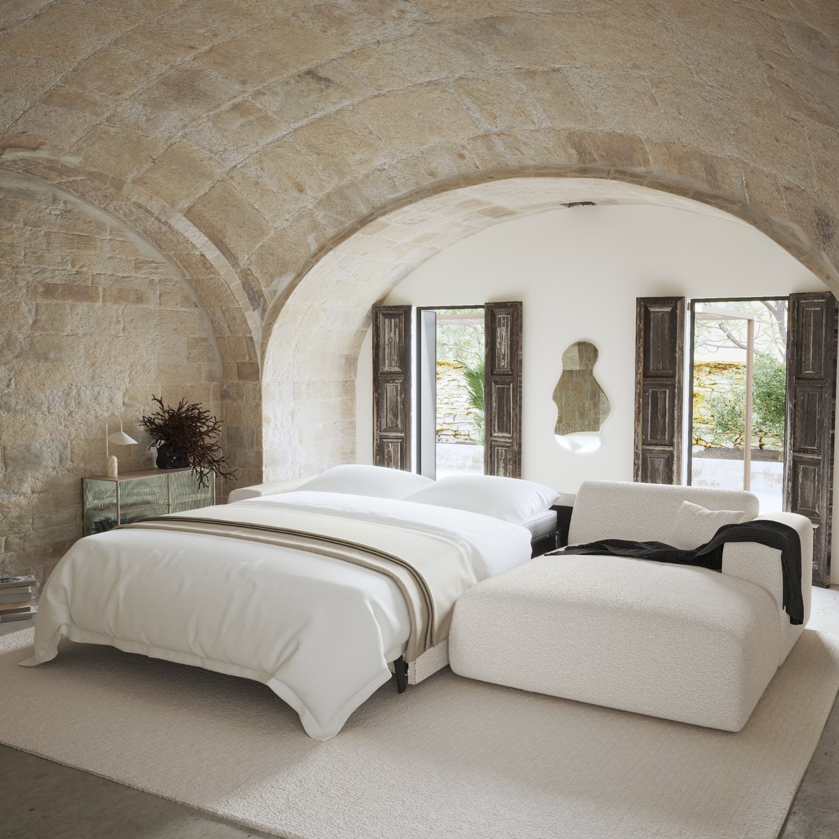 Canapé d'angle en tissu bouclette MYRA crème, SIA HOME