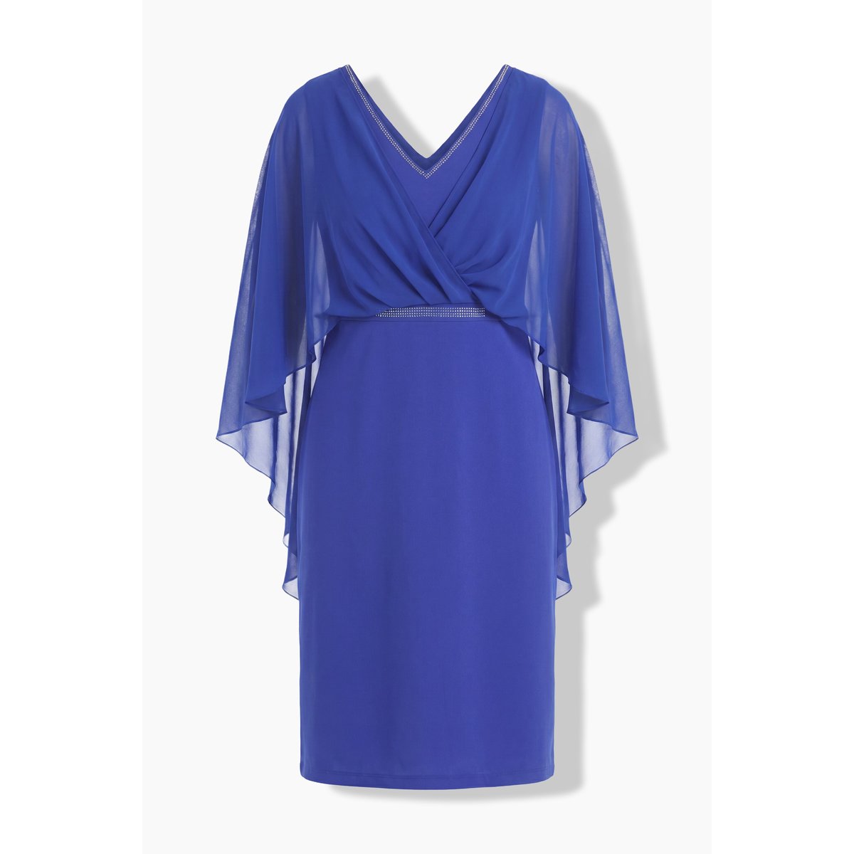 Robe midi décolleté en V et manches 3/4 bleu capri, ULLA POPKEN