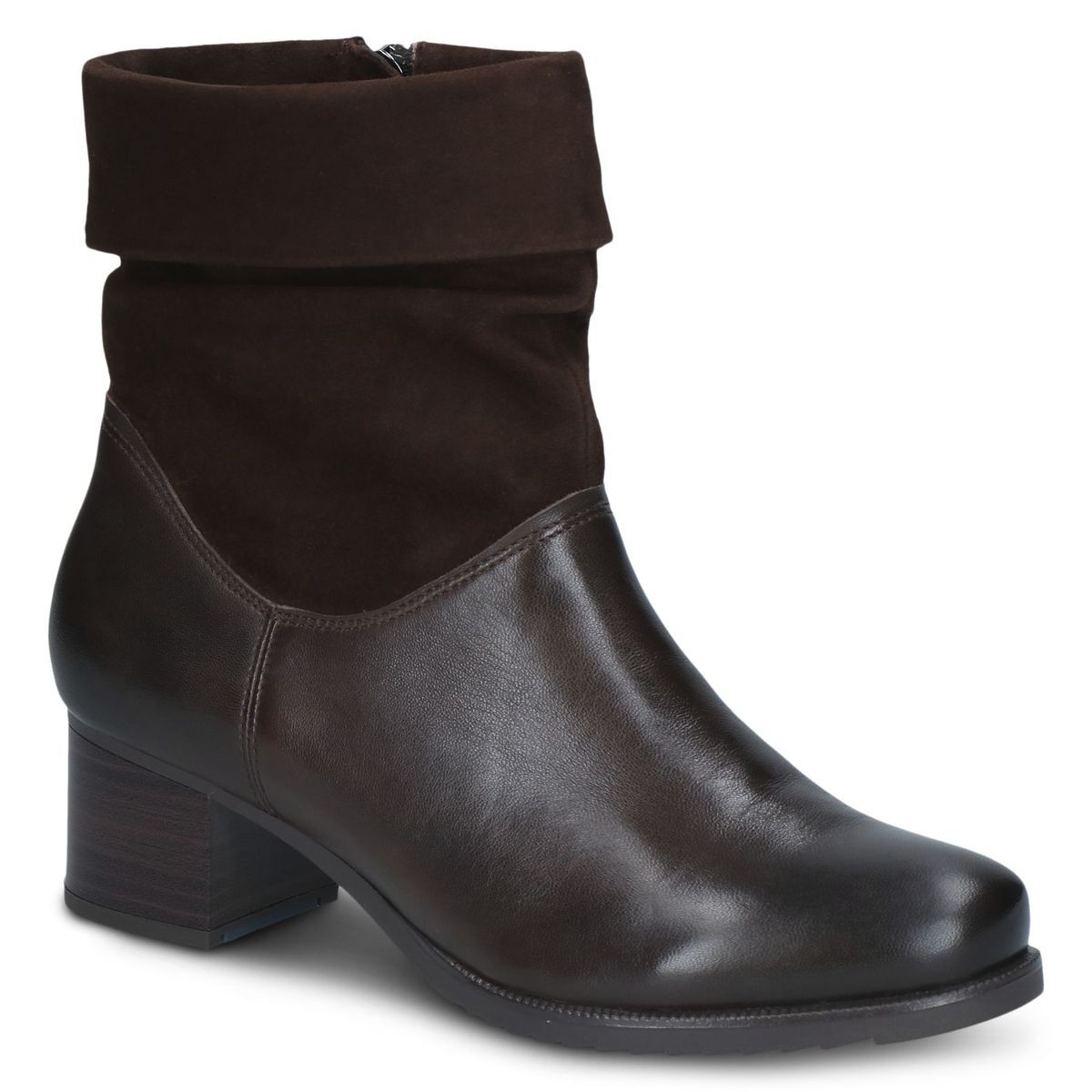 Bottine en cuir marron foncé combiné, CAPRICE