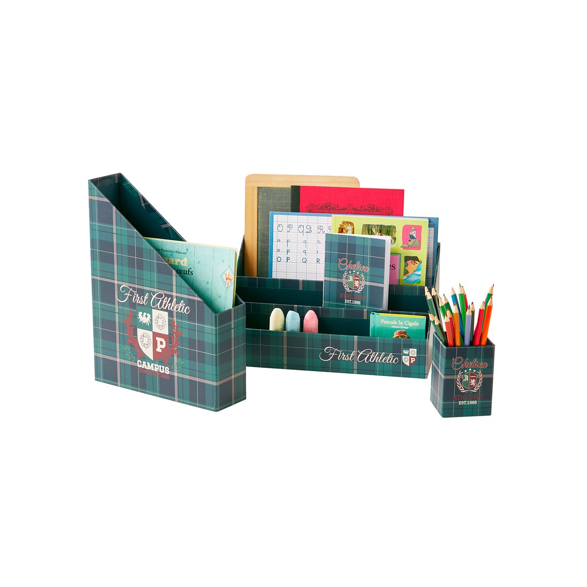 Set rangement bureau Ecusson vert / bleu, VERTBAUDET