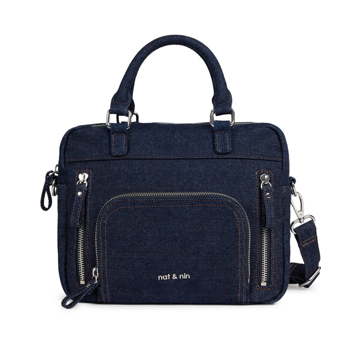 Sac à main en cuir grainé MINI MACY denim brut, NAT & NIN