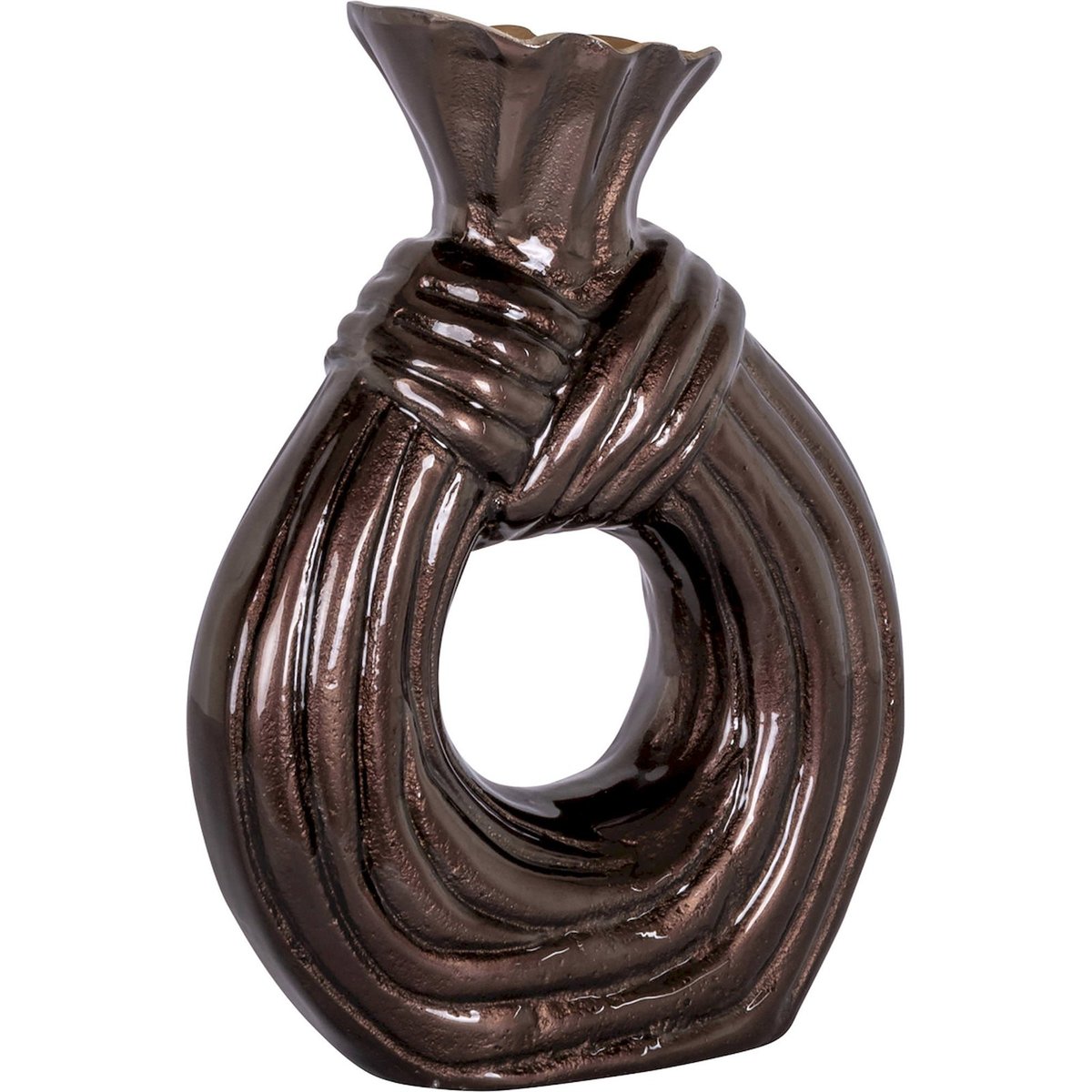 Vase décoratif en aluminium forme anneau marron foncé mat, RECOLLECTION