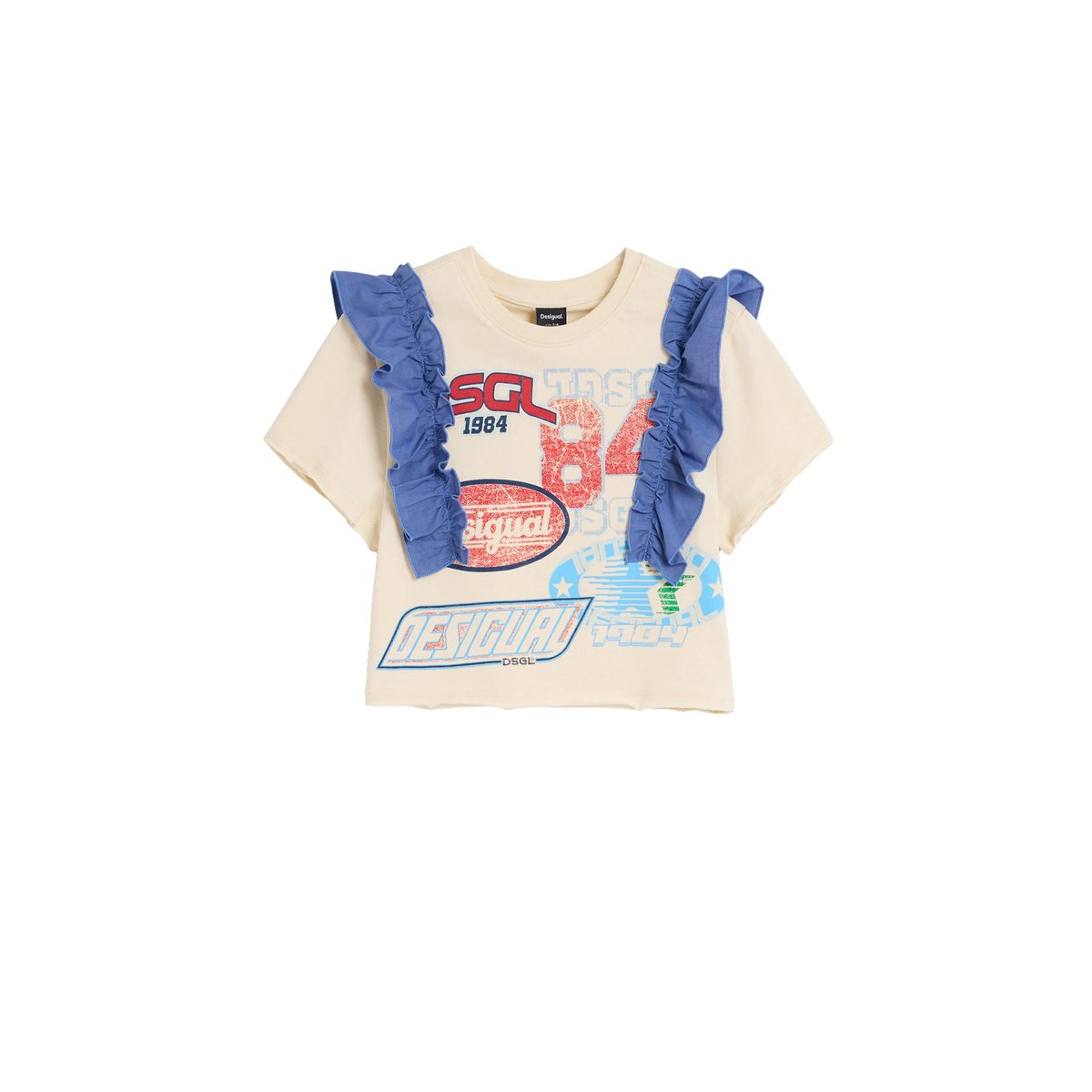 T-shirt imprimé à volants beige, DESIGUAL