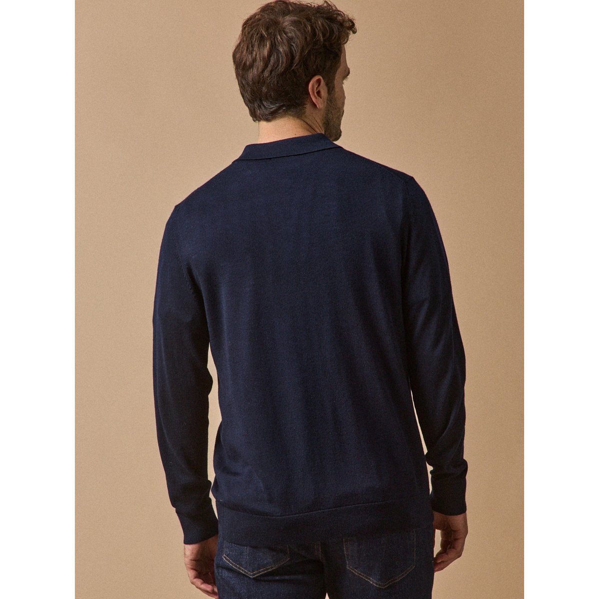 Pull fin col polo laine mérinos encre, CYRILLUS