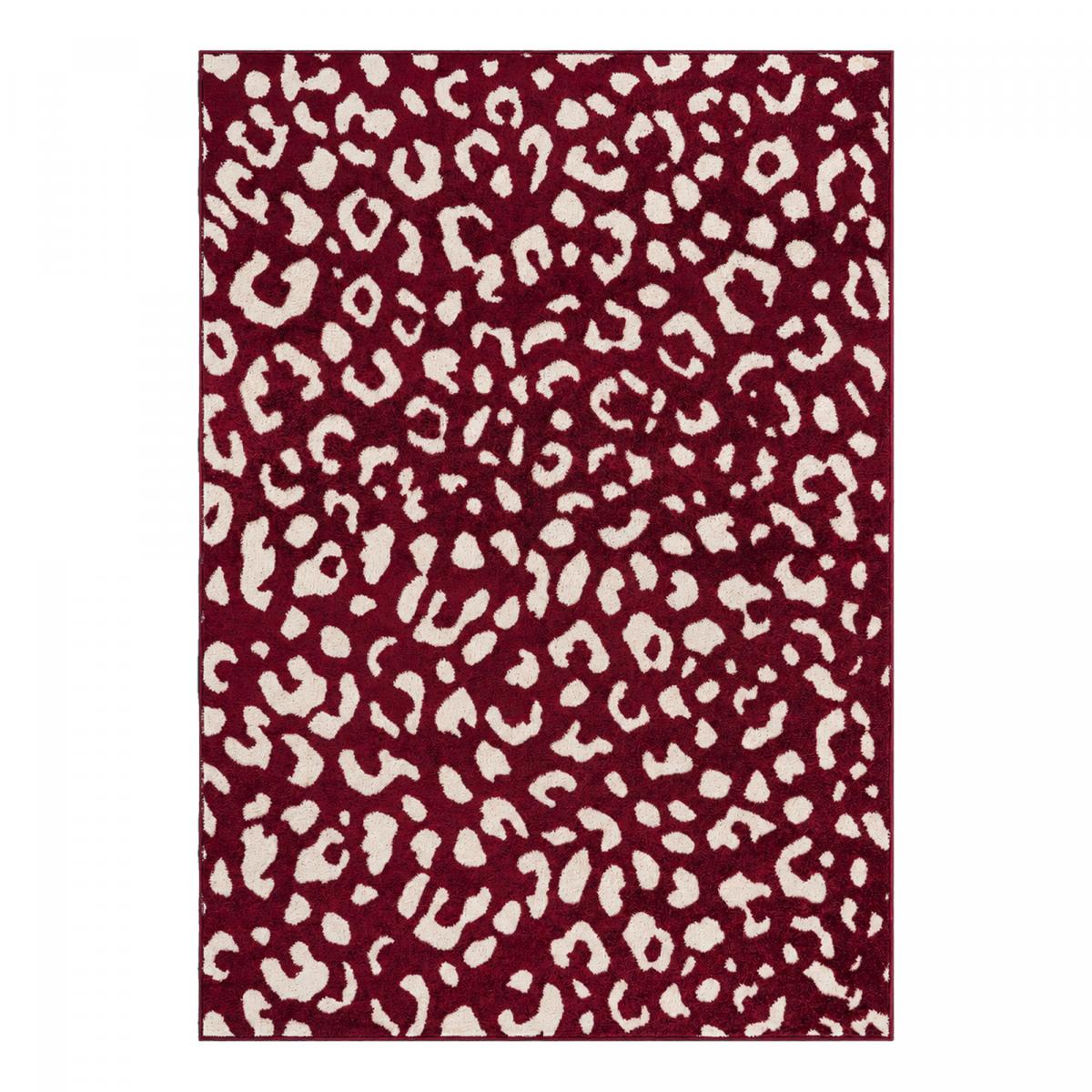 Tapis salon, motif animaux léopard graphique et tendance, LYN9 LEOP bordeaux, beige, UN AMOUR DE TAPIS