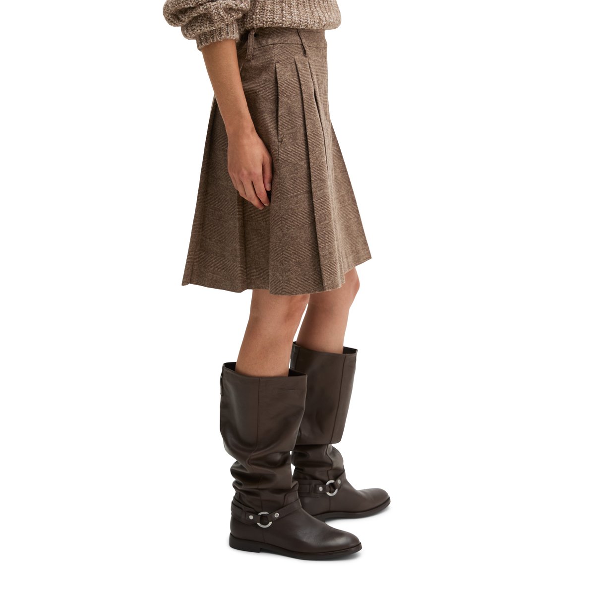 Mini-jupe plissée, coupe trapèze en coton stretch marron, MARC O'POLO