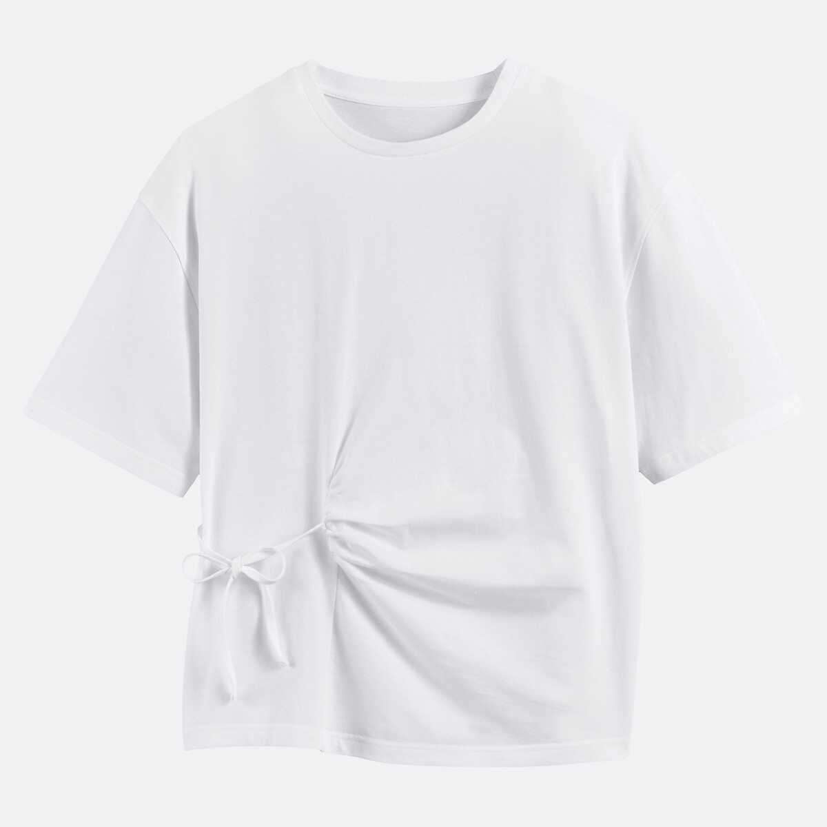 T-Shirt zum Binden mit Rundhalsausschnitt und kurzen Ärmeln weiss, LA REDOUTE COLLECTIONS