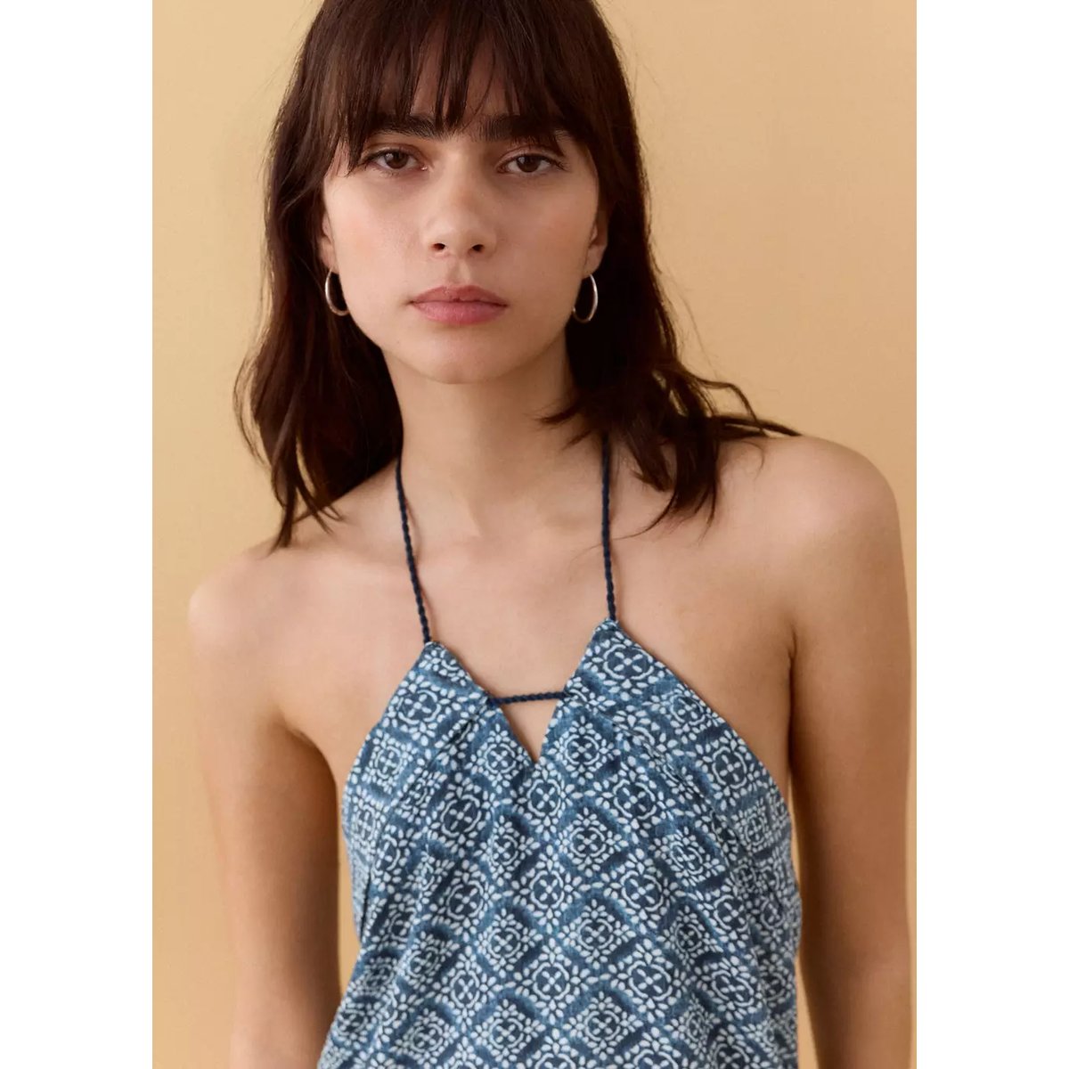 Robe lin emmanchures américaines bleu marine, MANGO TEEN