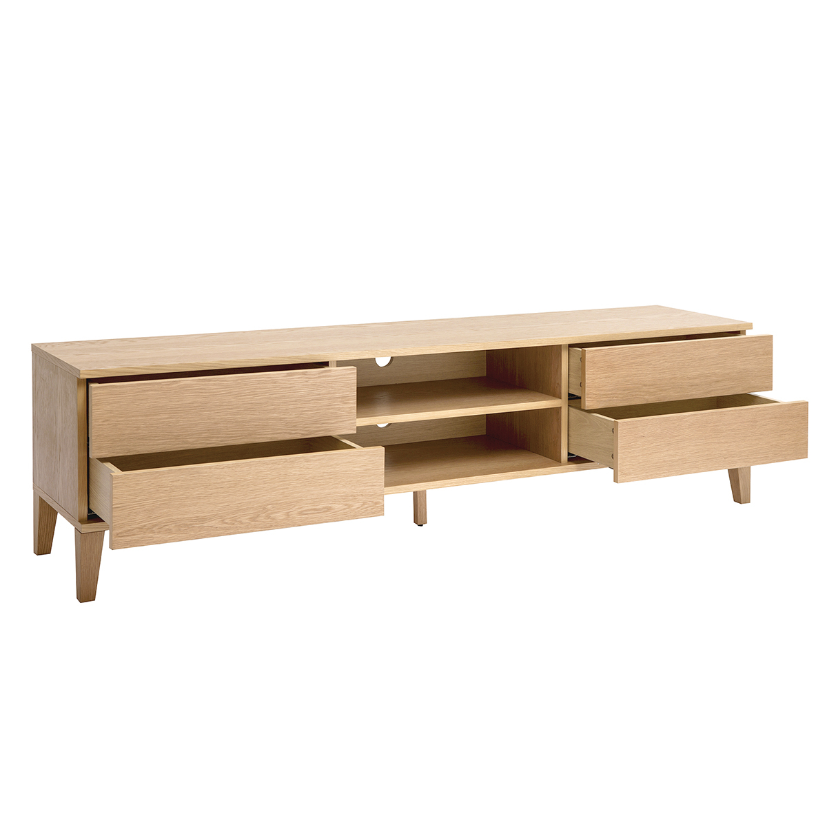 Meuble TV scandinave bois clair chêne 4 tiroirs L180 cm FREDDY naturel, MILIBOO
