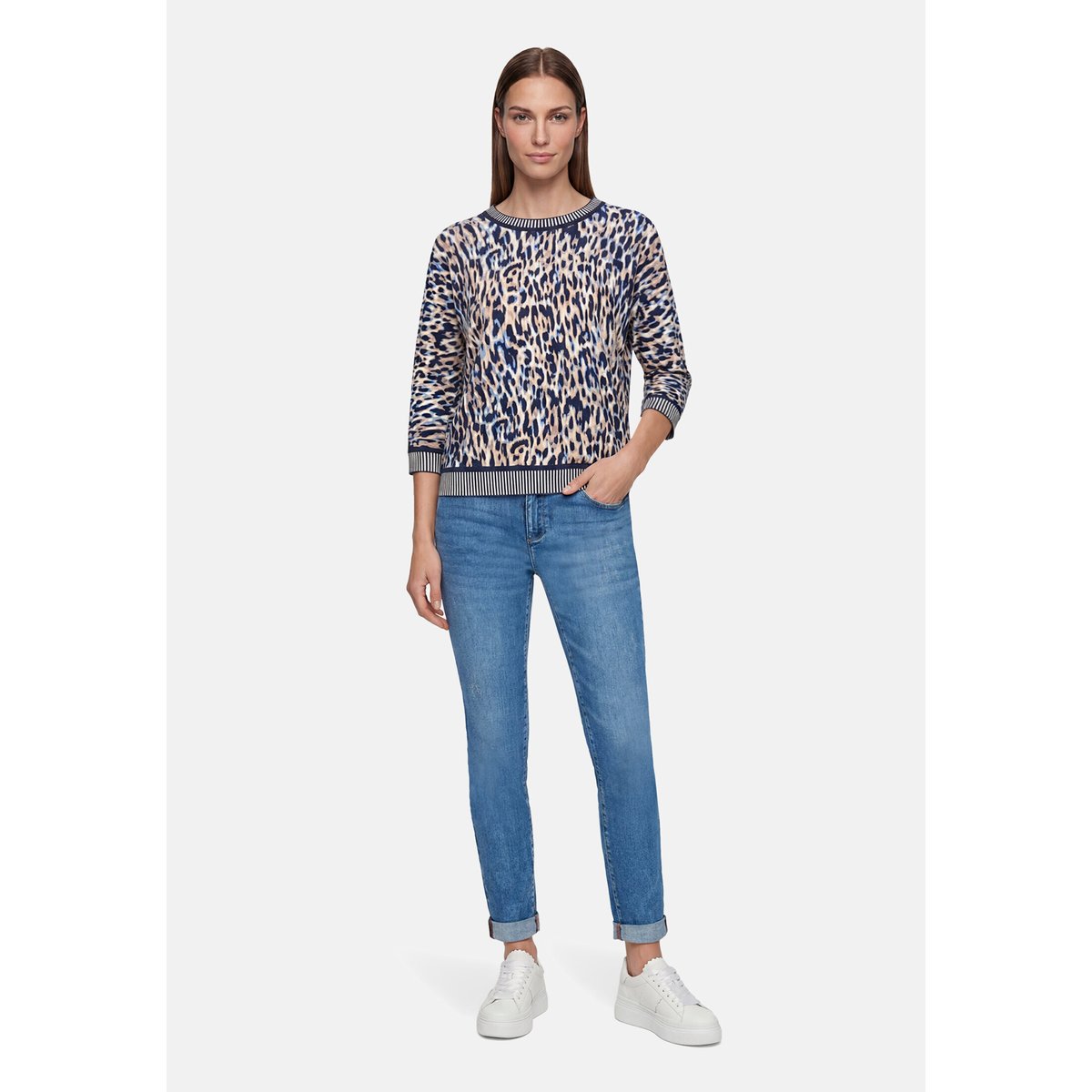 Pull-over en maille à cordon coulissant sous tunnel dark blue/beige, BETTY BARCLAY