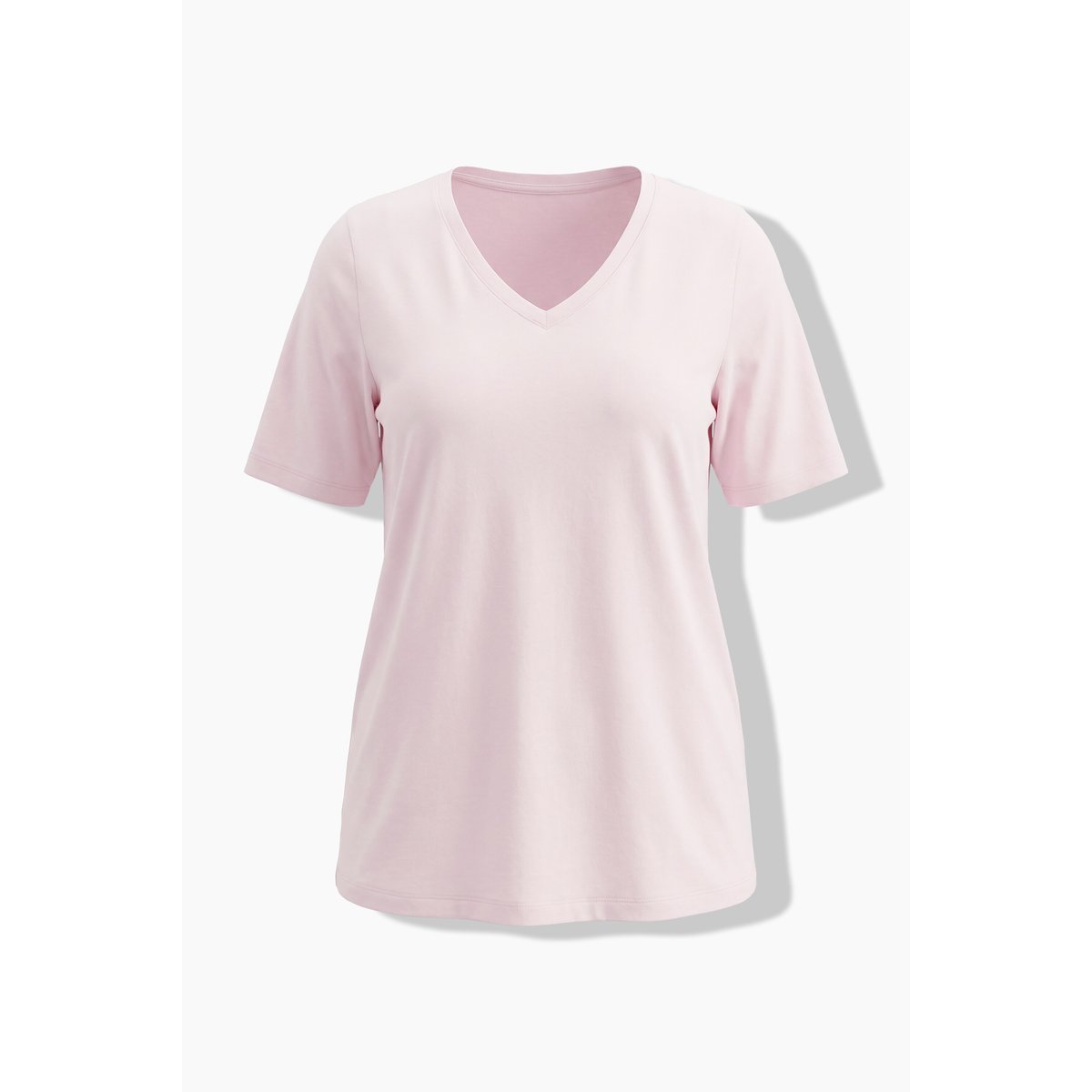 T-shirt avec décolleté en V et rose tendre, ULLA POPKEN