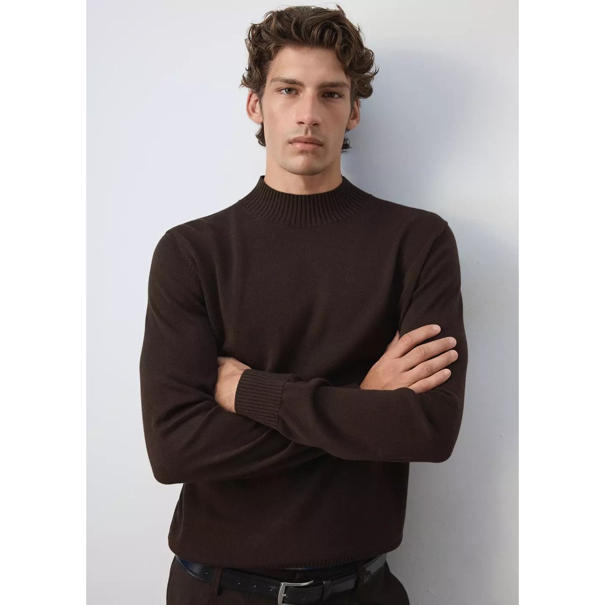 Pull en mélange de coton maille fine chocolat, MANGO MAN