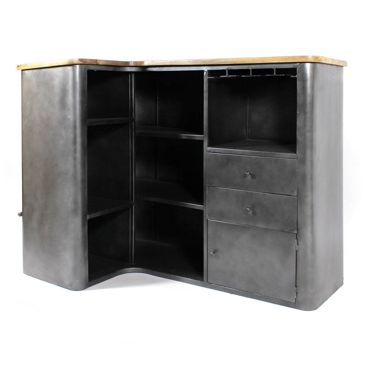 Meuble bar en angle en métal LOCKER gris, MADE IN MEUBLES
