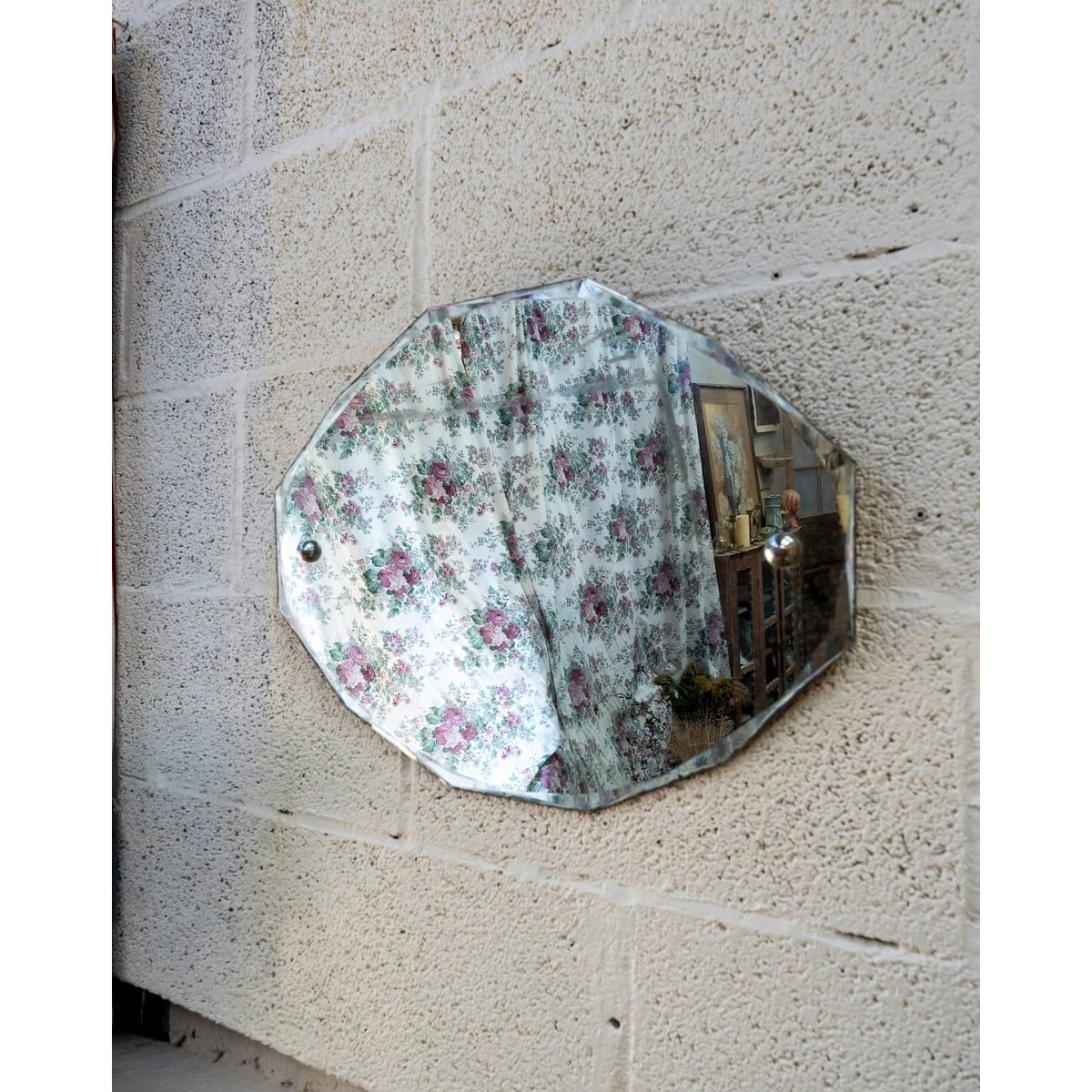 Miroir octogonal biseauté Georges N°1081 - Bon état argenté, DEBONGOUT