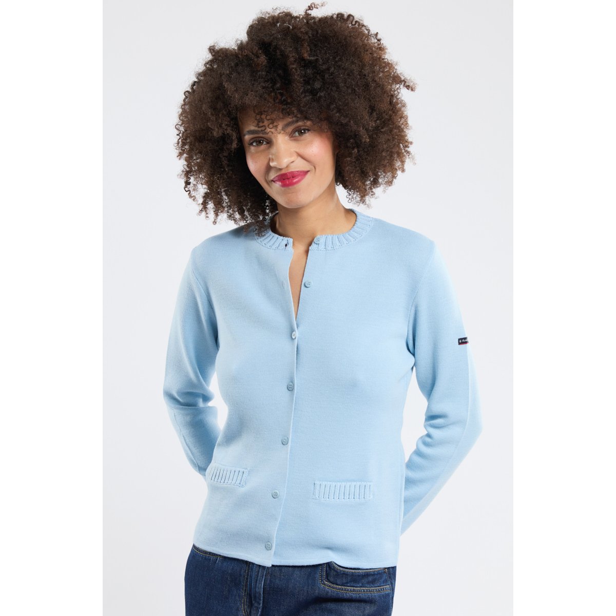 Cardigan col rond en Laine et acrylique nuage, ARMOR-LUX