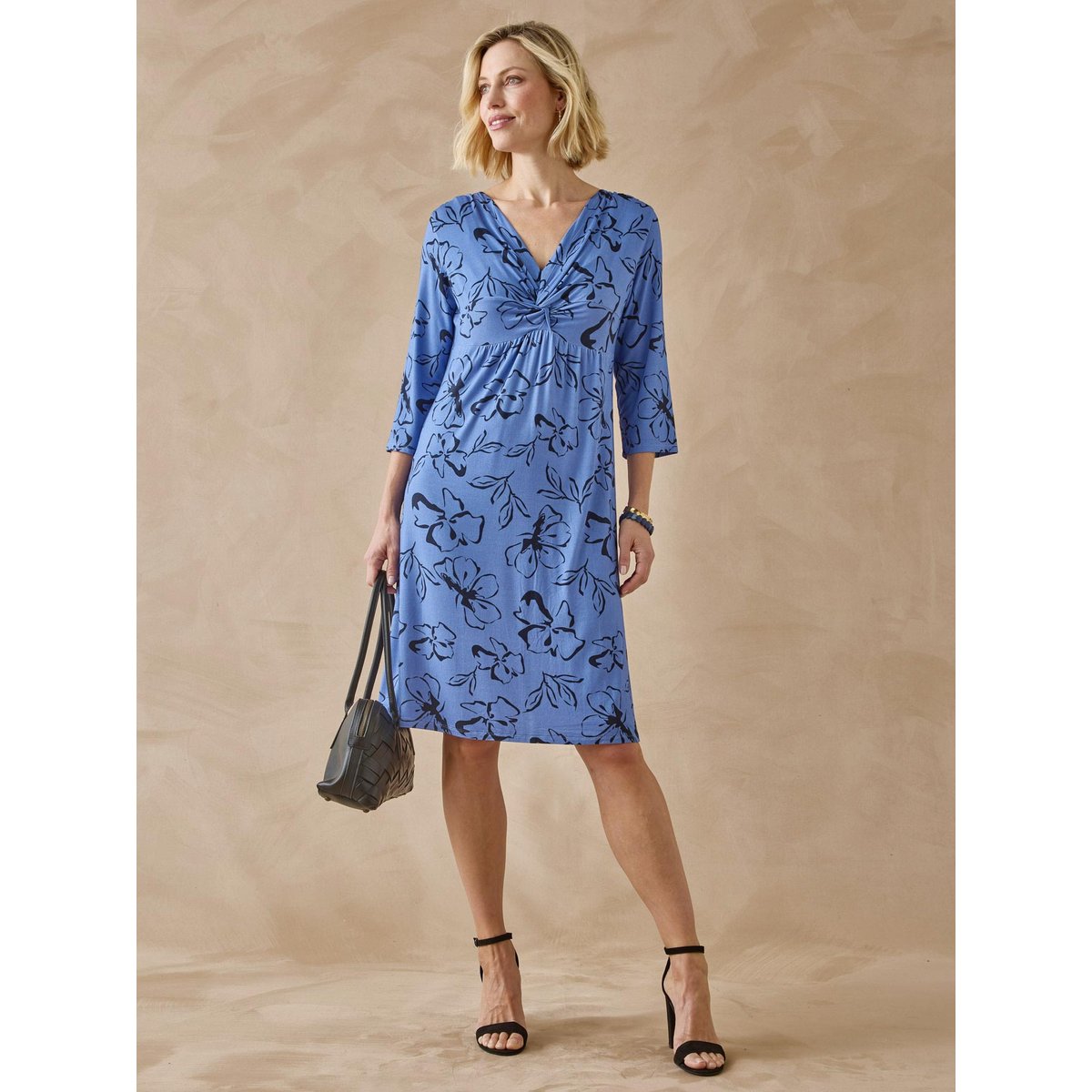 Robe fluide effet drapé imprimé marine et blanc, DAXON