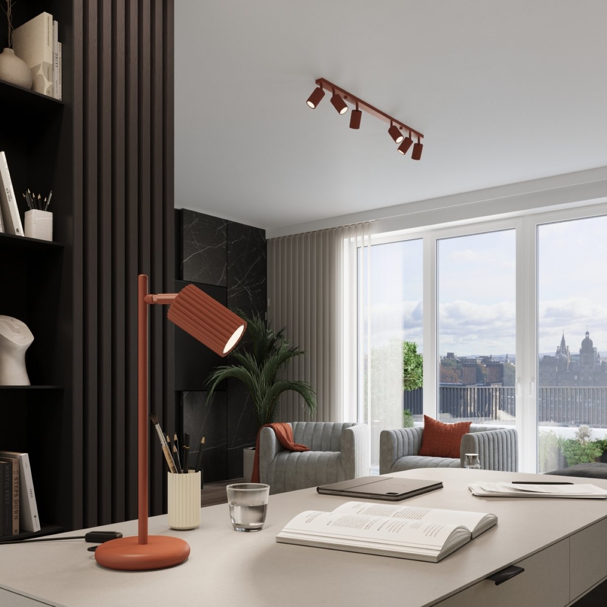 Suspension Aluminium Ocre Rouge GU10 3 Karbon Line rouge, EDEN