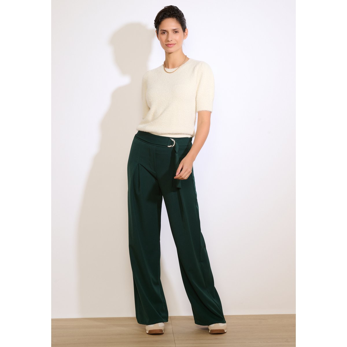 Pantalon large ceinturé vert bouteille, LOLALIZA