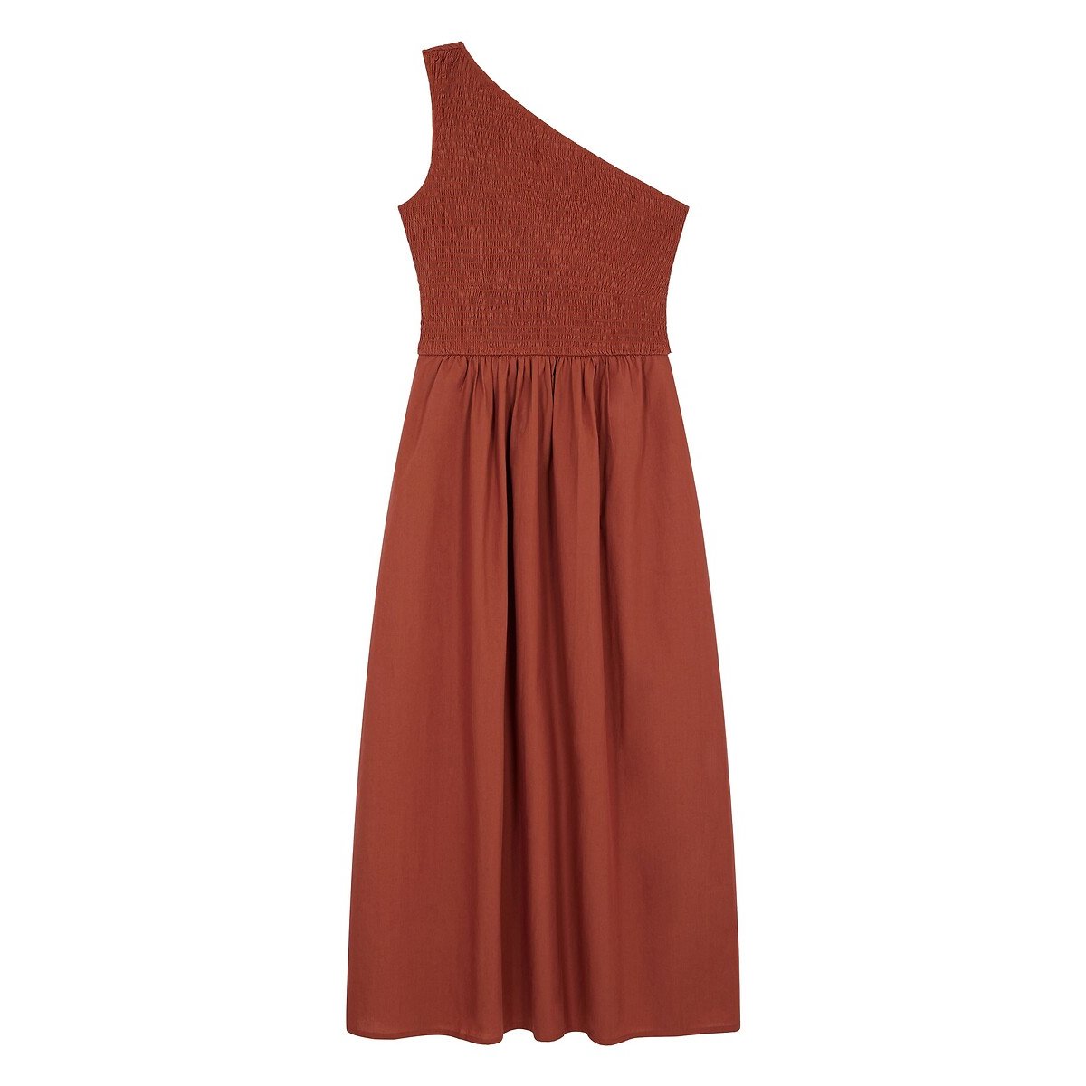 Rahul Asymmetric Midi Dress with Smocked Detail terracotta, LEON & HARPER