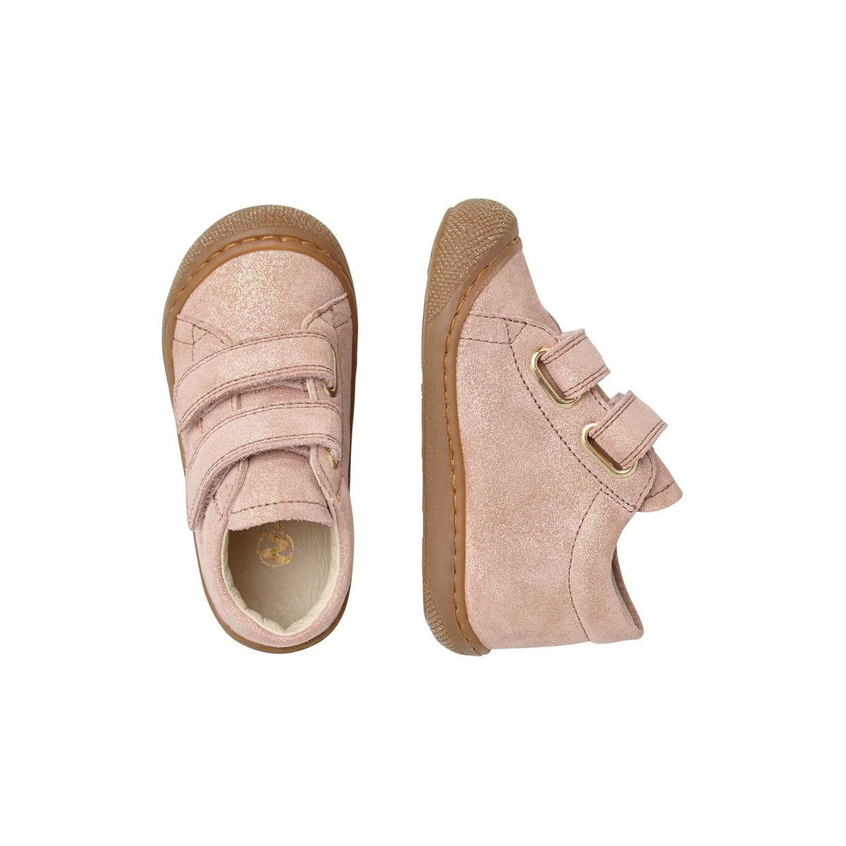 Chaussons premiers pas en suède pailleté COCOON VL rose antique, NATURINO