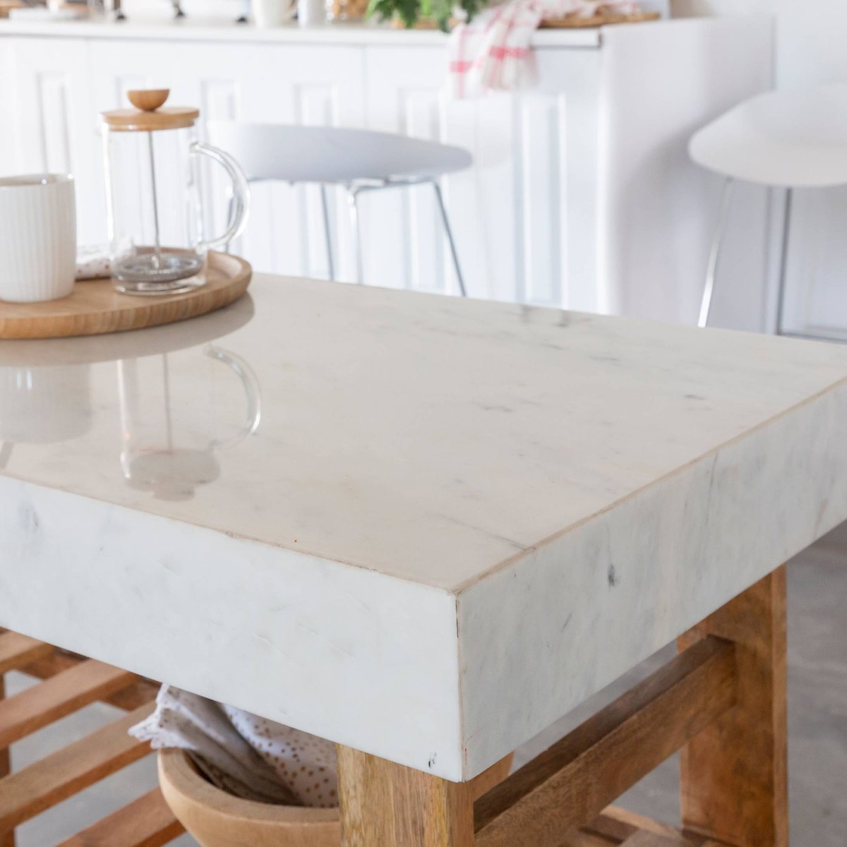 Billot en bois massif et marbre LOUCA blanc, MADE IN MEUBLES 