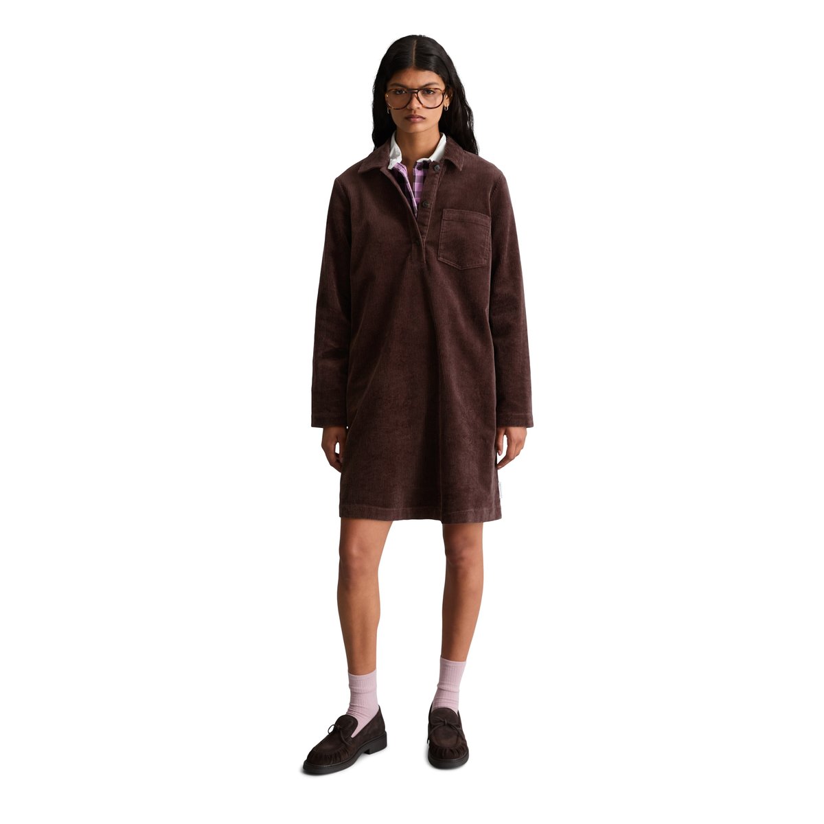 Robe en velours côtelé, coupe trapèze en coton stretch marron, MARC O’POLO DENIM