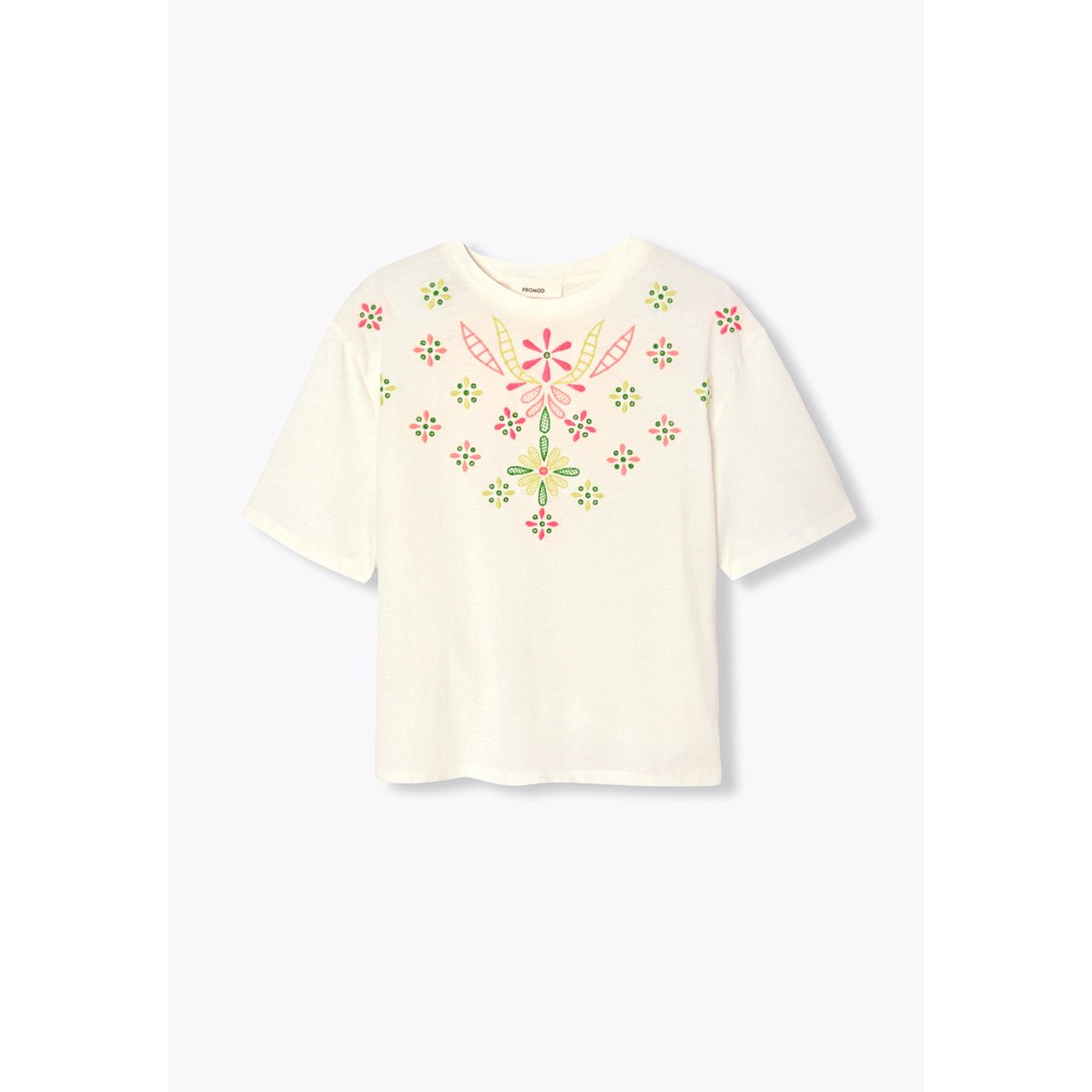 T-shirt brodé imprimé écru, PROMOD