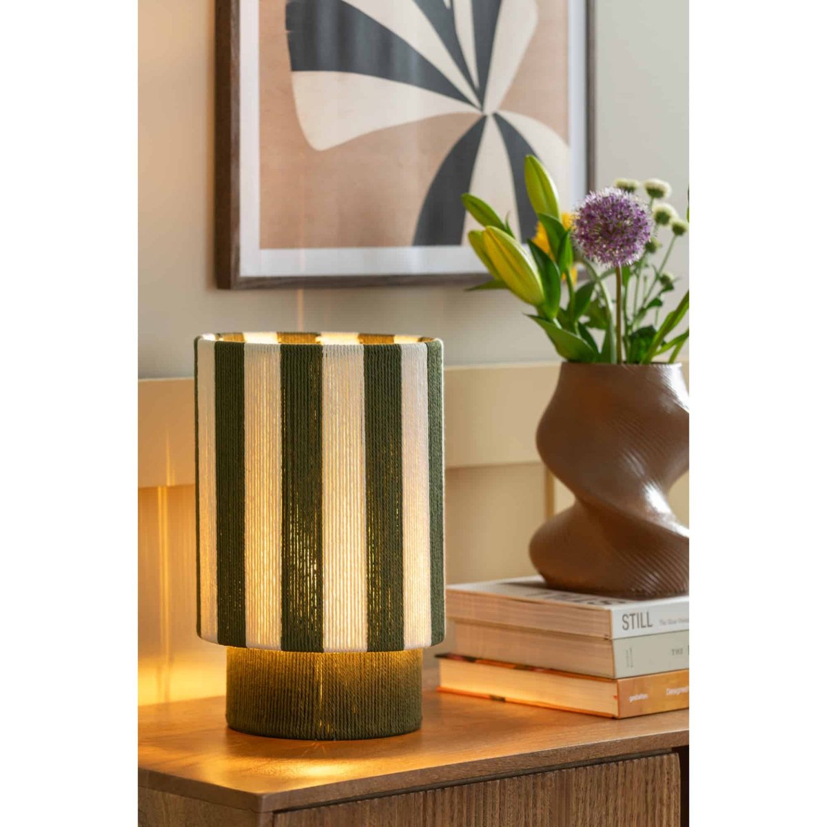Lampe De Table Coton VIENNA STRIPES vert, LEITMOTIV