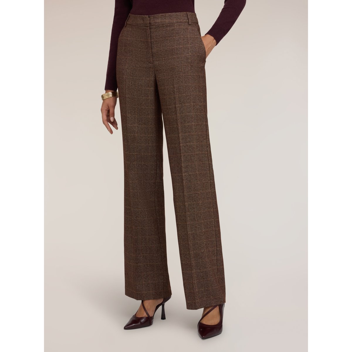 Pantalon palazzo à carreaux marron, MOTIVI