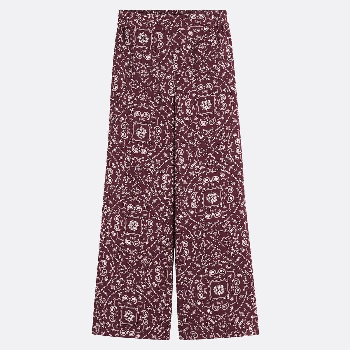 Wide Leg Trousers with High Waist and Paisley Print printed burgundy, LA REDOUTE COLLECTIONS