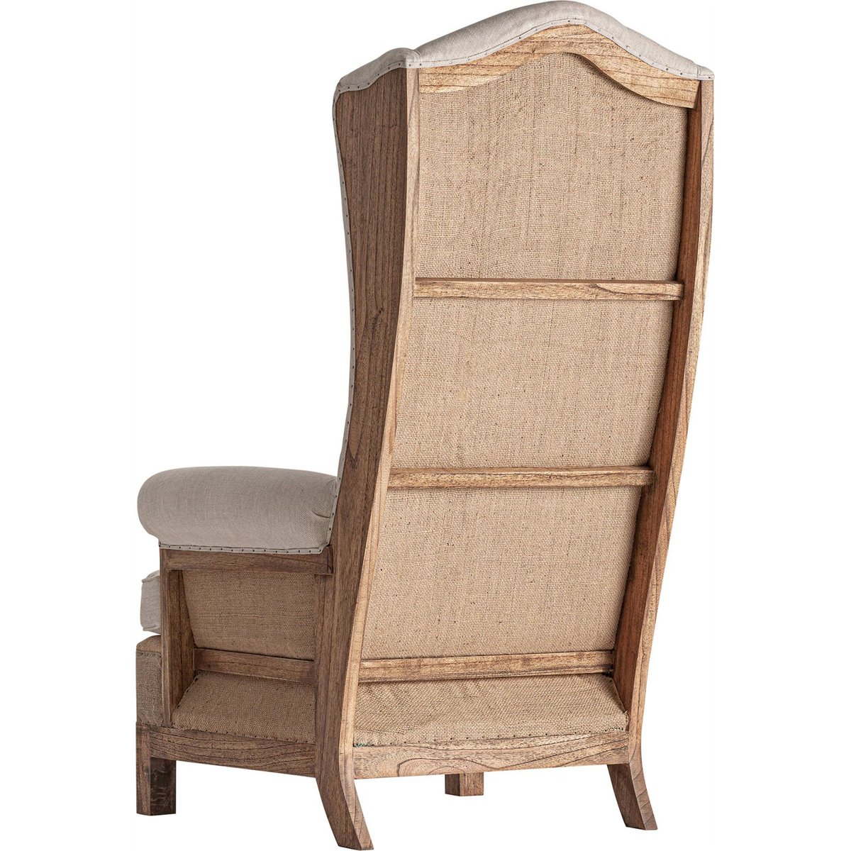 Fauteuil classique haut dossier bois et lin lin crème et bois marron, RECOLLECTION