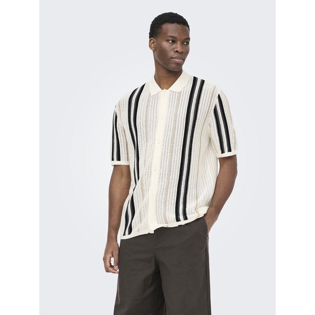 Chemise manches courtes maille crème, ONLY & SONS