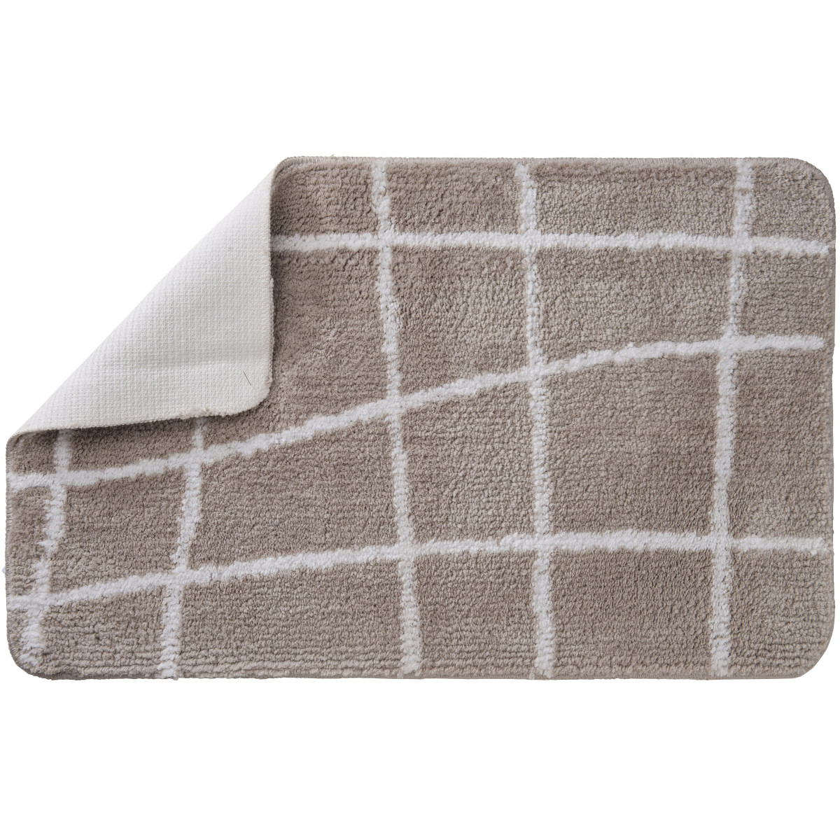 Tapis de bain antidérapant à carreaux ASYMETRIE taupe, GUY LEVASSEUR