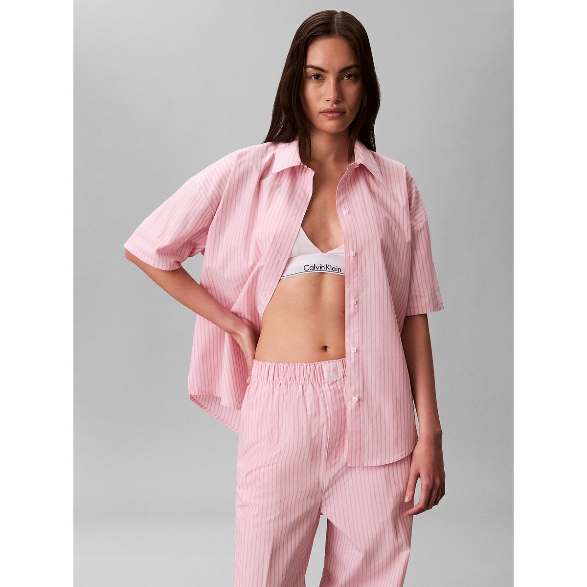 Ensemble de pyjama à rayures COTTON POPLIN rayé rose clair, CALVIN KLEIN UNDERWEAR