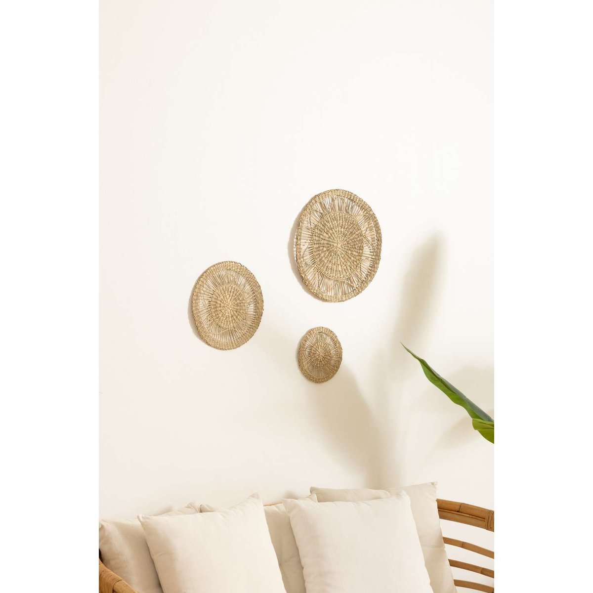 Ensemble de 3 décorations murales en jonc LELA beige, ATMOSPHERA