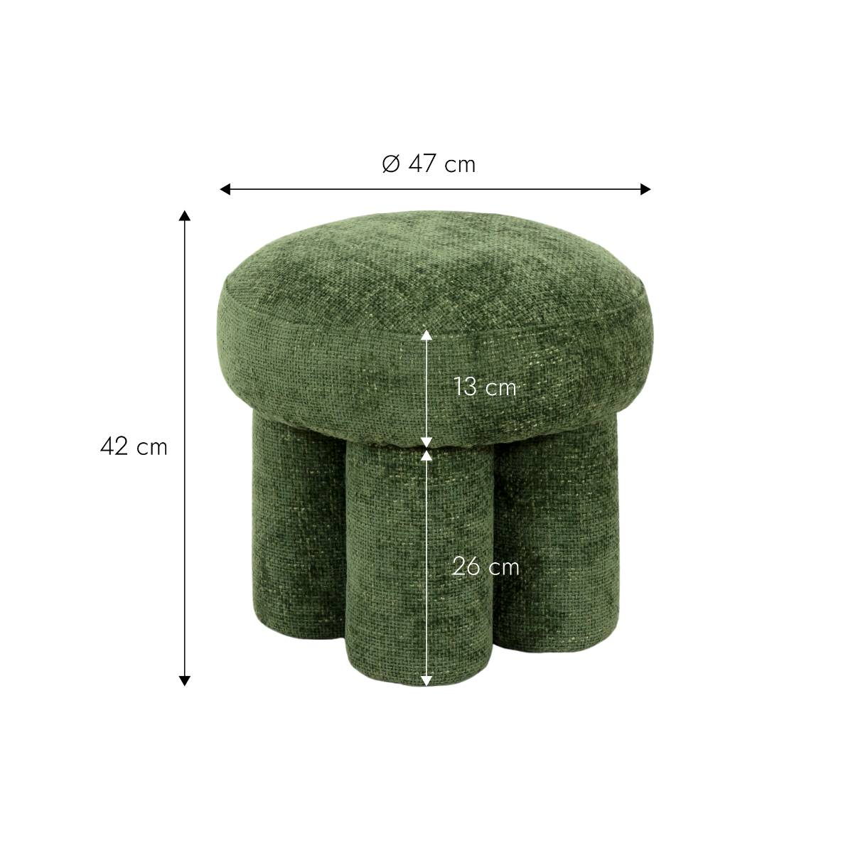 Petit tabouret en tissu TOBY vert, MADE IN MEUBLES