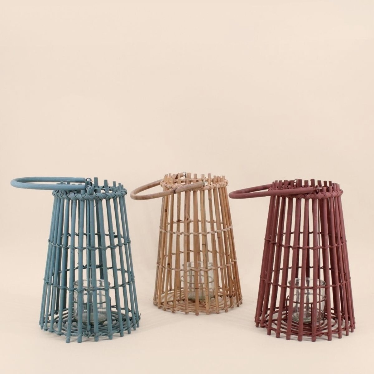 Lanterne en rotin conique 30cm rouge, ORNAMI