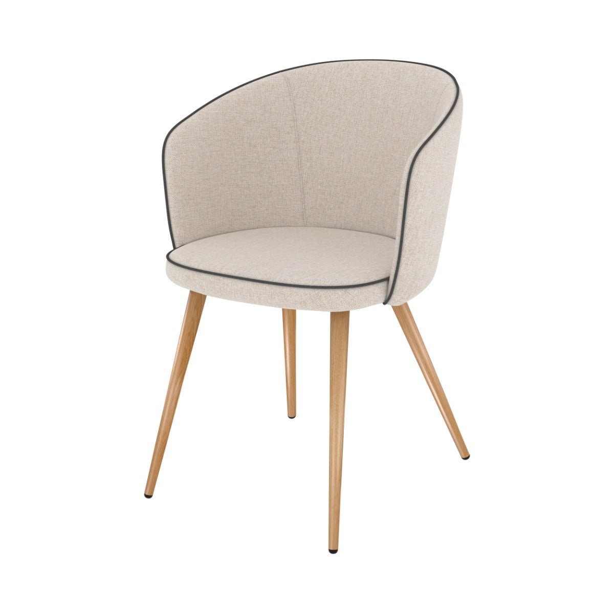 Lot de 2 chaises en tissu et pieds en métal - CHIARA beige, pieds bois clair, MAISON PAVANE