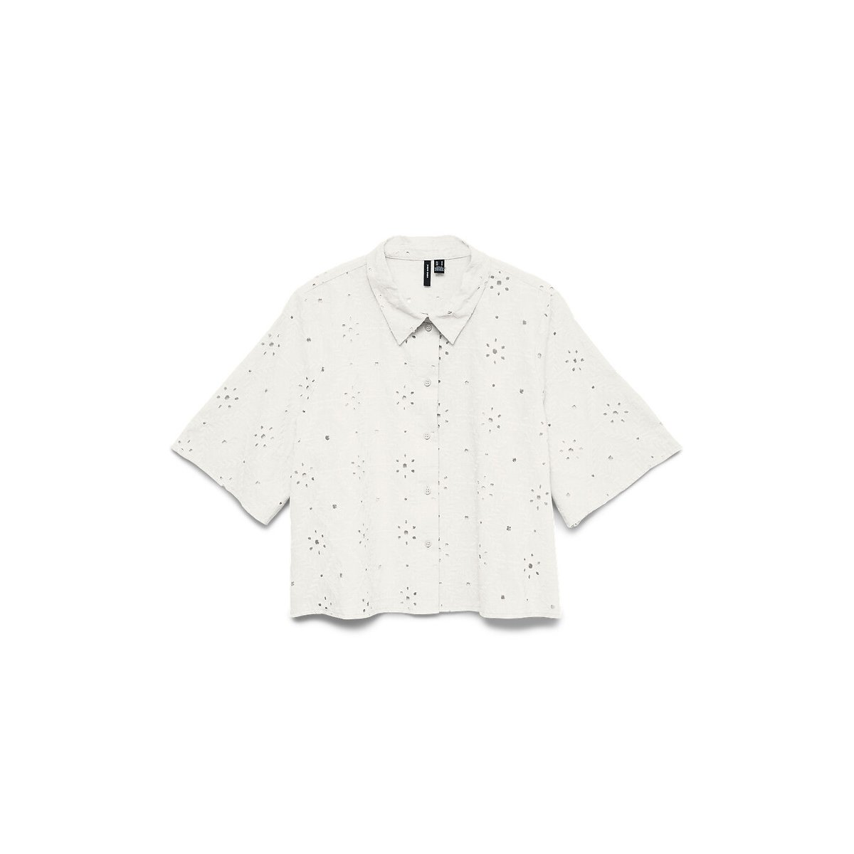 Chemisier manches courtes ajouré en broderie anglaise blanc, VERO MODA