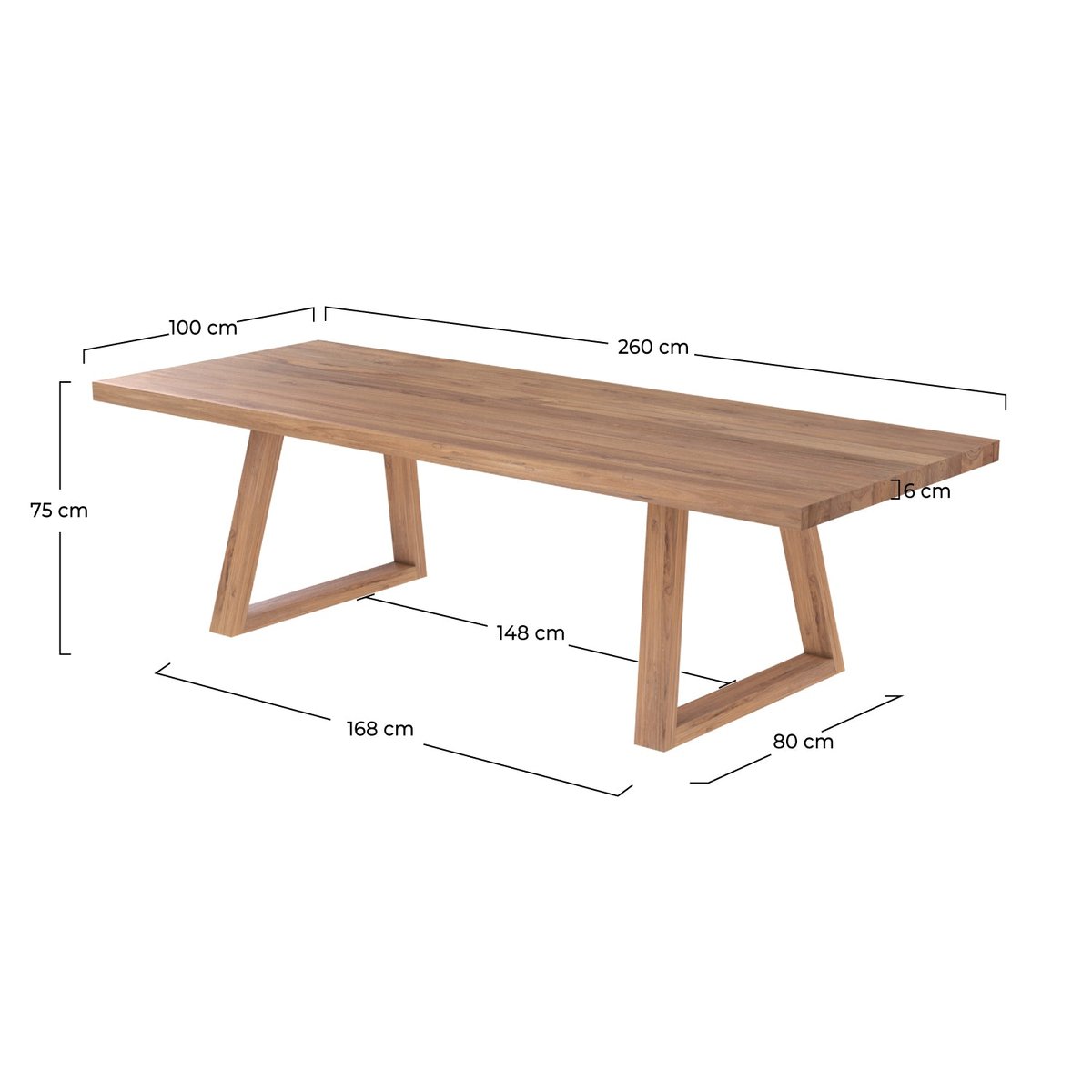 Table rectangulaire 10 personnes en bois de teck recyclé 260 cm - MARIE marron, MAISON PAVANE